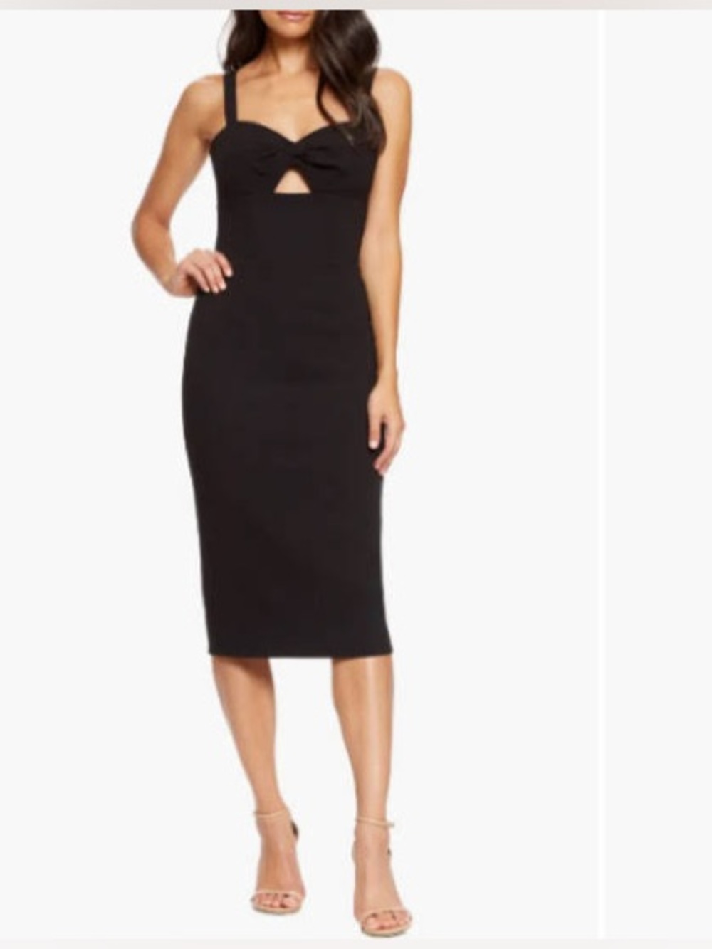 💋 Dress the Population Eve Black Midi Sheath Dress Sweetheart Cutout NWT Med💋